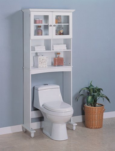 White Finish Wood Commode Shelf