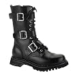 MENS Black Leather Calf Boot 12 Eyelet 3 Strap Gothic Punk Boot Steel Toe