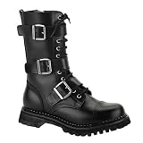 RIOT-12, MENS Black Leather Calf Boot 12 Eyelet 3 Strap Gothic Punk Boot Steel Toe PLEASER