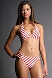 Coral and White Striped Ring Briefs by Shoshanna