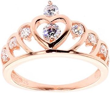 Rose Gold Plated Sterling Silver Cubic Zirconia Princess Crown Ring