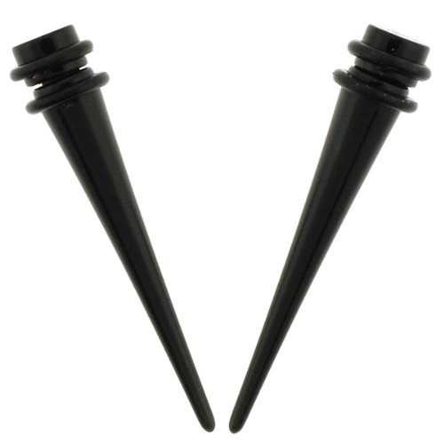 No Piercing Required - High Quality Black Acrylic Fake Tapers - Imitation 2G with Rubber Bands - Very Strong Magnets - Sold as a Pair