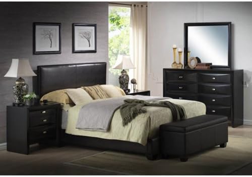 Black King Size Bed Faux Leather with Headboard Footboard Frame Rails