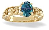 14K Yellow Gold Oval Created Alexandrite Grapevine Ring