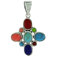 15/16 (24 mm) Sterling Silver Cross pendant w/ Synthetic Color Stones