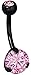 Forbidden Body Jewelry Blackline IP Plated Surgical Steel Pink CZ Double Jeweled Belly Button Ring