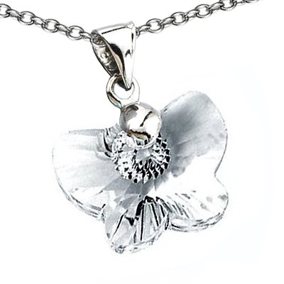 CandyGem 925 Sterling Silver Genuine .85 inch Large White Crystal Butterfly Pendant by Swarovski Elements with free 18inch Sterling Silver Chain. Free Gift Box.