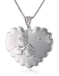 Precious Moments Sterling Silver Diamond Accent Heart with Angel Design Pendant Necklace, 18"
