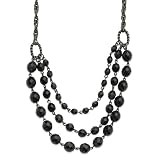 Black-plated Faceted Jet Bead 3-Strand Bib 15w/Ext Necklace