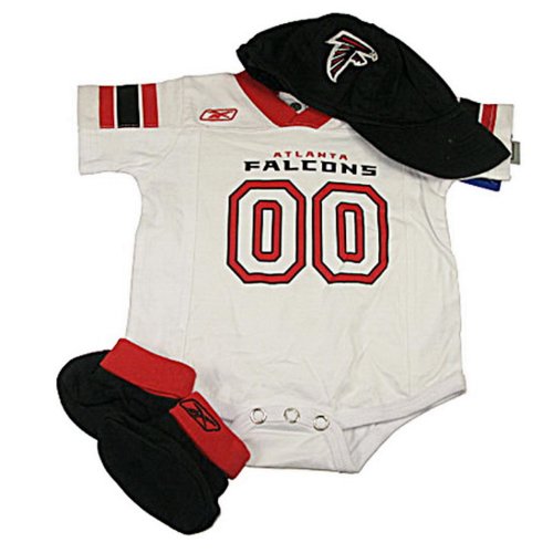 NFL New ATLANTA FALCONS 3 Piece Onesie Creeper Set Size 6-9 Months-Includes Baseball Cap and Booties