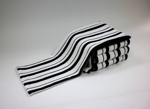 4 Pack Oversized Dish Cloth sets in Black by Cotton Craft – Size 15×15 – Pure 100% Cotton – Crisp Basketweave striped pattern with hanging loop – Highly absorbent, soft & sturdy – Easy care machine wash – Buy 5 get free delivery – Save 50%