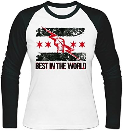 DLROSE Women's CM Punk Action Figure Logo Shirt Raglan Baseball Tee L White
