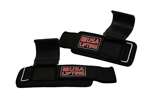 USA Lifting Power Weight Lifting Hooks - Best Rated Weightlifting Strap Hooks for Shrugs, Deadlifts & Weighted Carries. Neoprene Padded for Maximum Comfort - Lifetime Guarantee