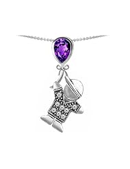 Original Star K (tm) Little Boy Holding a Balloon Mother Birthstone Genuine Amethyst Pendant in 925 Sterling Silver