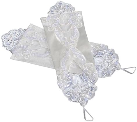 Sexy Fingerless Pearl Lace Satin Bridal Bride Wedding Party Gloves (Beige)