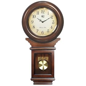 River City Clocks Chiming American Regulator Wall Clock with Swinging Pendulum and Cherry Finish - 27 Inches Tall - Model # 3416C
