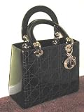 Christian Dior Black Lady Dior Cannage Patent Leather Medium Tote Bag