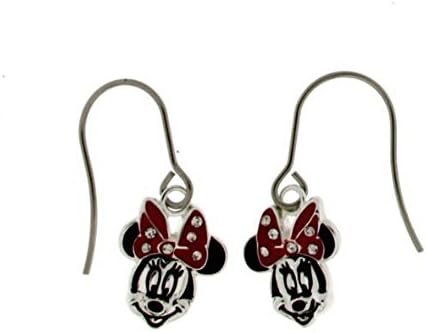 Disney Minnie Mouse Silver Tone Enamel Dangle Earrings
