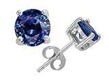 1.00 cts 5mm. Genuine Round Sapphire Earring Studs - 14kt White or Yellow Gold