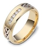 14 Karat Yellow Gold Diamond & Titanium 7mm Wide Wedding Band