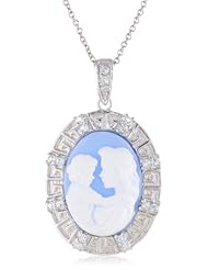 Sterling Silver Blue Topaz and Blue Cameo Mother and Child Pendant Necklace