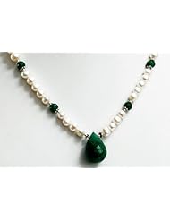 Single Row Elegant Natural Graceful Pearl & Faceted Emerald Drop Beaded Necklace