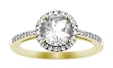 10k Yellow Gold, April Birthstone, White Topaz and Diamond Ring