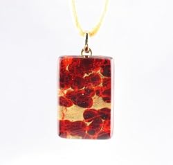 Handmade Murano Glass Pendant - Lisa Rectangle S Red/Gold Style3