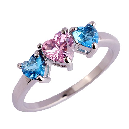 Psiroy 925 Sterling Silver Stunning Created Gorgeous Women's 4mm*4mm Heart Cut Blue Topaz Filled Ring