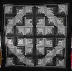 Black and White Log Cabin Diamond Queen Size Bed Quilt