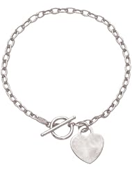 14K 7.50" White Gold Polish Diamond Cut Oval Chain Link Bracelet With Heart And Toggle Lock