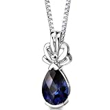Royal Grace: Sterling Silver Pear Shape Checkerboard Cut Blue Sapphire Pendant with 18 inch Silver Necklace and Free Shipping