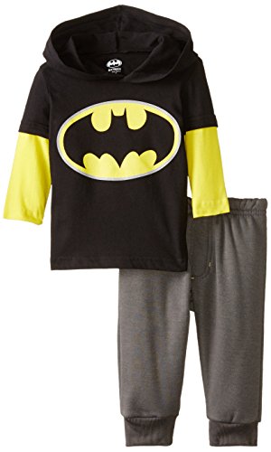 Warner Brothers Baby Baby Boys' Batman Jogger Fleece Pant Set with Jersey Hangdown Hoodie, Black, 18 Months