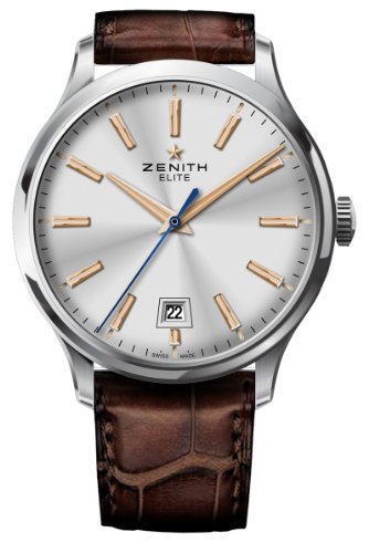 Zenith Men's 03.2020.670/01.c498 Elite Captain Central Second Silver Sunray Dial Watch