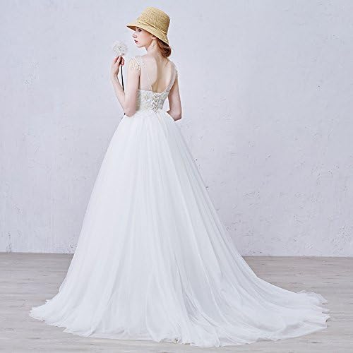 Yisha Women's Chiffon Sweetheart Beading Neck Wedding Dress (8, White)