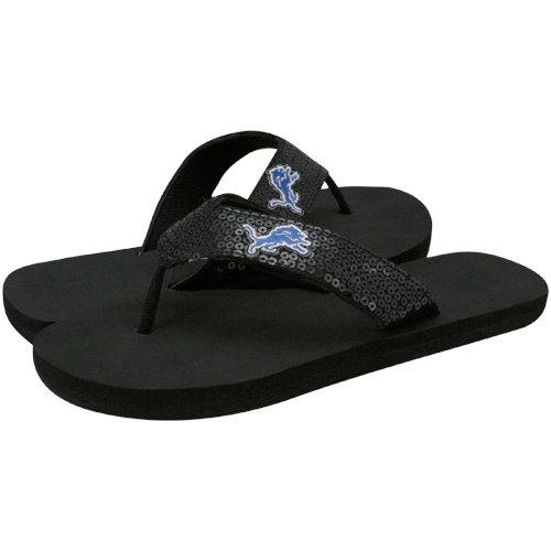 Detroit Lions Ladies Black Sequin Strap Flip Flops (9/10)