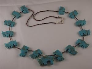 Native American Turquoise Buffalo Fetish Sterling Silver Necklace - NK-0002