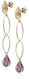 14k Yellow Gold Oval Link Drop Earrings w/ Amethyst
