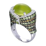 18K White Gold Lemon Quartz, Peridot, Spessartite and Diamond Ring (11.44ctw)