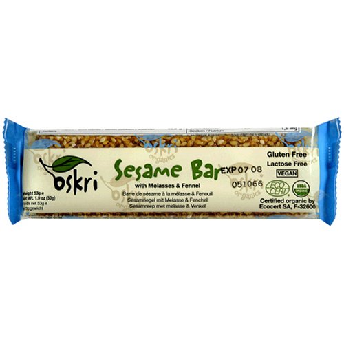 Oskri Organics Sesame Bars with Molasses and Fennel, 1.9-Ounce Bars (Pack of 18)