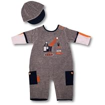 Minibasix Infant Boys Grey Coverall And Hat Set ~ Construction