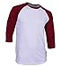 Dream USA Men's Casual 3/4 Sleeve Baseball Tshirt Raglan Jersey Shirt White/Burg 2XL