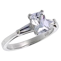 Sterling Silver 1 Carat Size Emerald Cut Cubic Zirconia Bridal Ring (Available in Sizes 6 to 10) size 7