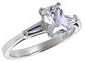 Sterling Silver 1 Carat Size Emerald Cut Cubic Zirconia Bridal Ring