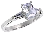 Sterling Silver 1 Carat Size Emerald Cut Cubic Zirconia Bridal Ring