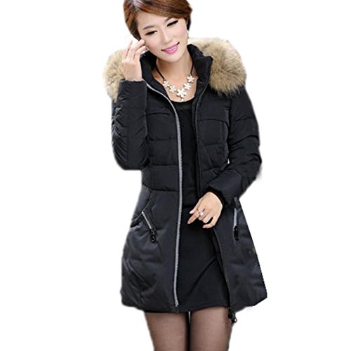 FINEJO Women Casual Winter Slim Thick Long Down Jacket Fur Collar Coat Overcoat