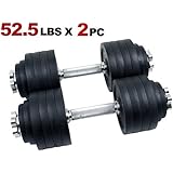 New MTN Gearsmith Heavy Duty Adjustable Cast Iron Chrome Weight Dumbbell Set Dumbbells 52.5 100 105 200 lbs (Black-Painted, 105 LB)