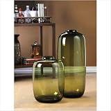 Large Glass Vase Mouth Blown Olive Green Finish