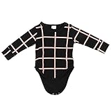 Ochine 新生児　幼児　男女兼用　格子柄　クルーネック　コットンブレンド　服 ロンパース　 子供服　0-2歳設定 長袖 カバーオール 出産祝い　4サイズ選べる　 (L, ブラック)
