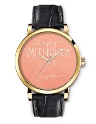 SPRAWL Aanalog Fashion Series Gold Ladies Watches of Genuine Black Leather Strap,Unique Wrist Watch for Women Girls Designed with Happy valentines day